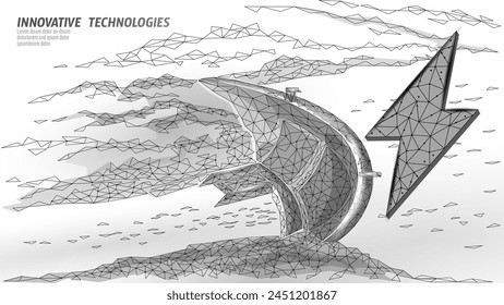 Fuente de energía hidroeléctrica de la presa fluvial. Bajo poli 3D represa de agua energía verde generación ecología industria del medio ambiente. Ilustración vectorial