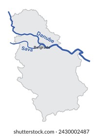 Río Danubio en Serbia mapa. vector