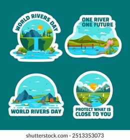 River Day Label Flat Cartoon Hand Drawn Templates Background Illustration