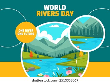 River Day Social Media Background Flat Cartoon Hand Drawn Templates Illustration