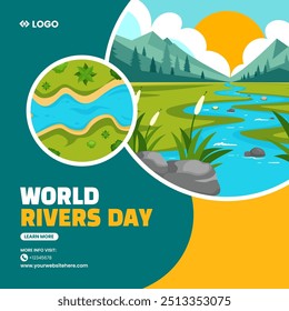 River Day Social Media Illustration Flat Cartoon Hand Drawn Templates Background