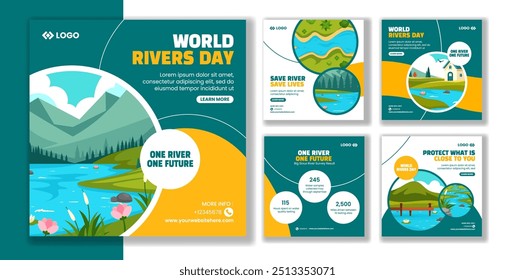 River Day Social Media Post Flat Cartoon Hand Drawn Templates Background Illustration