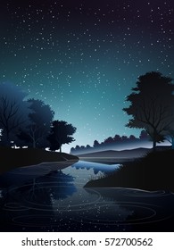river in deep forest at night