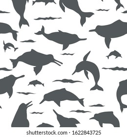River dolphins seamless pattern. Marine mammals collection. Cartoon flat style design. Vector illustration