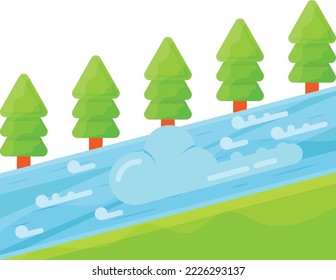 River Down Stream with Trees Concept, Green Meadows near River vector color icon design, Winter Season Element symbol, Snowboarding Equipment Sign, extreme sports stock illustration