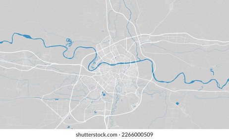 River Ebro map, Zaragoza city, Spain. Watercourse, water flow, blue on grey background road map. Vector illustration, detailed silhouette.