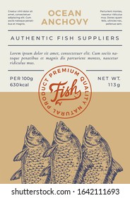 River Fish Abstract Vector Packaging Design or Label. Modern Typography Banner, Hand Drawn Mirror Carp Silhouette with Lettering Logo Stamp. Color Paper Background Layout. Isolated.