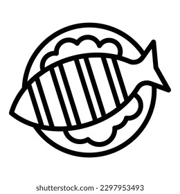 River fish bbq icon outline vector. Food chicken. Dish dinner