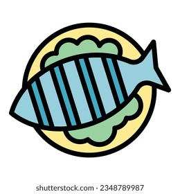 River fish bbq icon outline vector. Food chicken. Dish dinner color flat