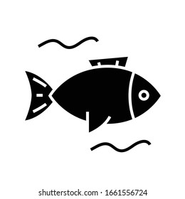 Icono negro del pez del río, ilustración conceptual, símbolo plano vectorial, signo de glifo.