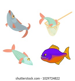 River fish icon set. Cartoon set of river fish vector icons for web design isolated on white background