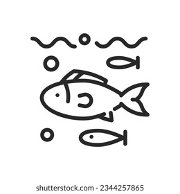 River Fish Icon. Vector Outline Editable Sign of Serene Fishing Spot with Freshwater Fish in the Beautiful River. Linear Minimal Illustration of Fishing Hobby Scene.