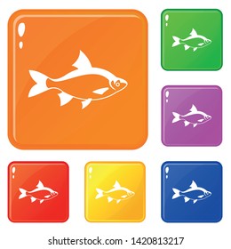 River fish icons set collection vector 6 color isolated on white background