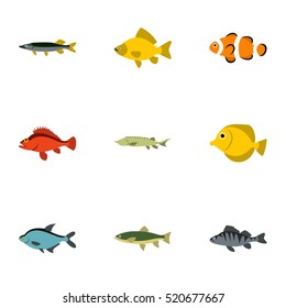 River fish icons set. Flat illustration of 9 river fish vector icons for web