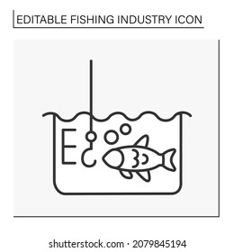  Icono de la línea de peces del río. Captura de peces del lago o del río. Mantén a los peces grandes atrapados. Concepto de industria pesquera. Ilustración vectorial aislada. Trazo editable