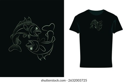 River Fish vector Line Drawing T-Shirt Design, Best fish in Bangaldesh