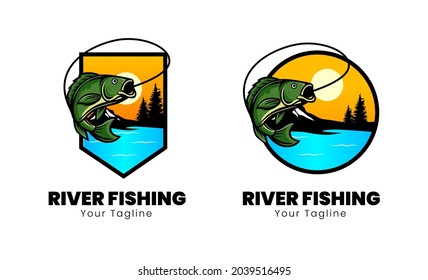 River fishing club badge design vector