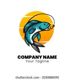 River fishing logo design vector