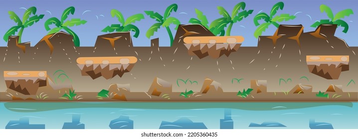 River with floating rocks Game Background Vector Illustration