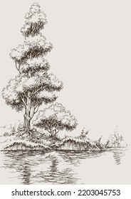 River flow and nature landscape hand drawing