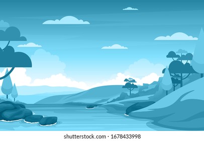 El caudal de los ríos y el medio ambiente forestal Hermoso paisaje natural rural Ilustración