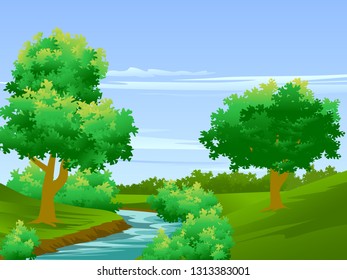 river flowing through green forest vector natural landscape