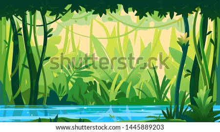 Similar – Foto Bild Fluss, der im Sommer durch den Wald fließt. Natürliche Landschaft im Hintergrund.