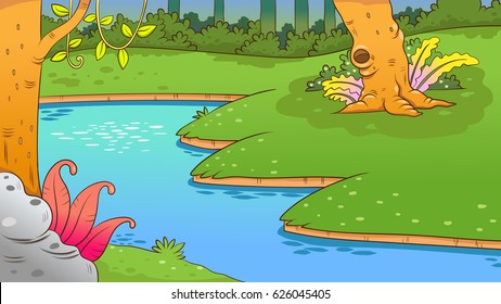 River and the forest  nature landscape, vector background EPS10 File simple technique simple Gradients 