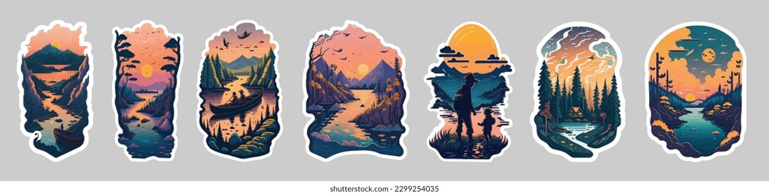 a river forest sunset background that captures nature's beauty. These stickers can be used for various purposes such as decoration, gifting, and more
