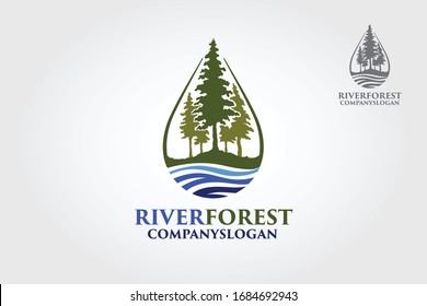 River Forest Vector Logo Template. An excellent logo template suitable for any business related to eco, green, nature, consulting, socail etc. This logo features with pines tree and a river. 