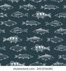 River freshwater fish vector seamless pattern.