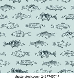 River freshwater fish vector seamless pattern.