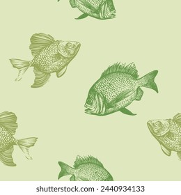 River freshwater fish vector seamless pattern.