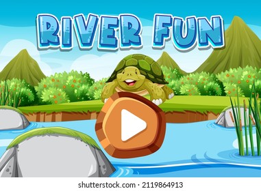 Plantilla de juego divertida del río con ilustración del botón de juego