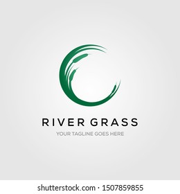 river grass green reed cattails letter c initial logo vector illustration design 
