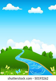 River and green landscape - vector illustration