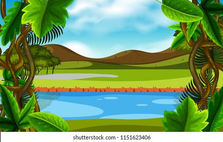 River green nature scene  illustration