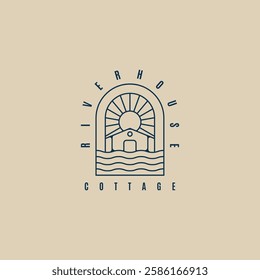 river house logo line art, cottage icon logo. vector illustration design graphic template