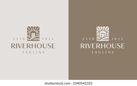 Plantilla de logotipo de River House House. Símbolo universal creativo premium. Ilustración vectorial. Plantilla de diseño Mínimo Creativo. Símbolo de identidad empresarial