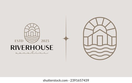 Plantilla de logotipo de River House. Símbolo universal creativo premium. Ilustración vectorial. Plantilla de diseño Mínimo Creativo. Símbolo de identidad empresarial