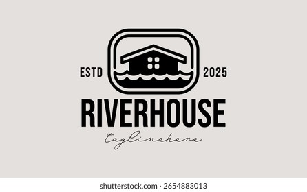 Plantilla del Logo de River House. Símbolo creativo premium universal. Ilustración vectorial. Plantilla de diseño minimalista creativa. Símbolo de la identidad empresarial Corporativa
