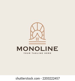River House Monoline Logo Template. Vector Illustration