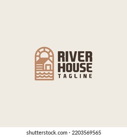 Plantilla de logotipo de River House Monoline. Símbolo universal creativo premium. Icono de signo de vector