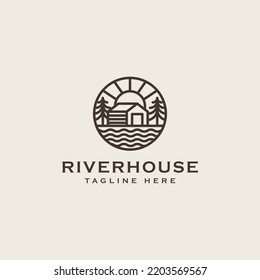 Plantilla de logotipo de River House Monoline. Símbolo universal creativo premium. Icono de signo de vector