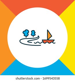 River icon colored line symbol. Premium quality isolated lake element in trendy style.