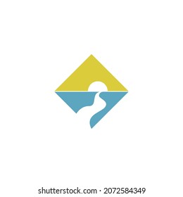 River icon logo flat design template vector