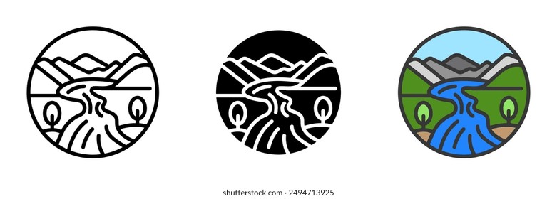 The river icon represents flowing watercourse that travels across land. It symbolizes movement, natural beauty, and the essential role of waterways.