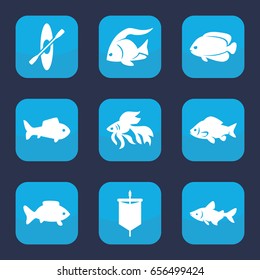 River icon. set of 9 filled river icons such as fish, rowing