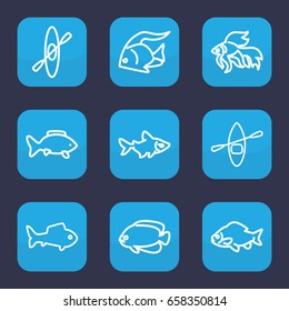 River icon. set of 9 outline river icons such as fish, rowing boat