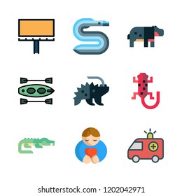river icon set. vector set about salamander, canoe, hippopotamus and hugh icons set.